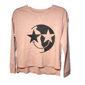 Paper Flowers Girls Dusty Pink T Shirt Sparkly Dark Gray Smiley Face Large